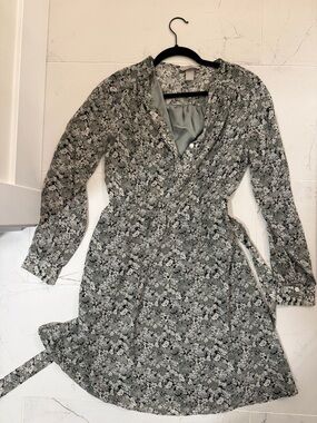 H&M Sage Green Floral Long-Sleeve Wrap Dress